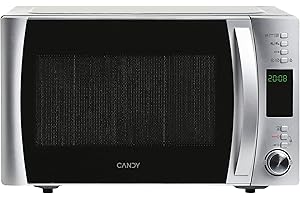 Candy X-Range CMXG22DS, Microondas con Grill, 22L, 1250W, 5 Niveles de Potencia, Digital, 40 Programas, Bloqueo Seguridad, Plato 25,5CM, Grill Rack, Express Cooking, Temporizador, App simply-Fi, Inox