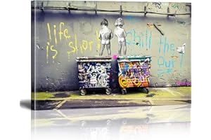 XINMEI ART Banksy Graffiti Toile Art Décor Life is Short Chill the Duck Out Tableau Pop Art Chambre Enfant Decoratifs Muraux Salon Moderne Decoration Murale (Avec cadre, 30x50cm)