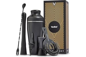 VonShef Cocktail Shaker Set, Black 6pc Set with 550ml Parisian Cocktail Shaker, Professional Bartender Set for Home Bar, Including Strainer, Muddler, Jigger & Other Bar Accessories, Gift Box Included