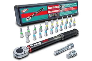 Aurlloct Llave Dinamométrica 3/8" 3-30 Nm, Llave Dinamométrica Set para Bicicleta, Moto, Coche, 23 piezas Negro