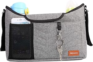 PREMYO Borsa Passeggino Universale Leggero - Portaoggetti Organizer Neonato Viaggio - Borsa Fasciatoio Piccola Grigio