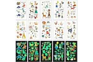 VVHIPPO Tatuajes Temporales para Niños, 10 Hojas Luminosos Tatoos Infantiles de Animal, Calcomanías para Niñas Niños Tatuajes, Pegatinas Infantiles Halloween Cumpleaños Festivales Fiestas Gift Bag Filler