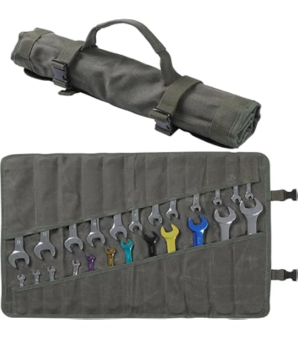 Tool Pouch Tool Bag, Heavy Duty 16oz Waxed Canvas Wrench Roll Up