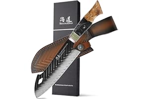 SHANGDAO Coltello Santoku Damasco da 7 pollici, acciaio legato a 67 strati, con resina forgiata a mano professionale e manico in legno Serie QILIN