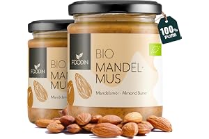FOODIN Mandelsmör brunt, ekologiskt mandelsmörpålägg, bra källa till protein och fettsyror, 100% mandel, glutenfritt och veganskt (2 x 250g)