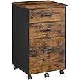 VASAGLE File Cabinet with 3 Drawers, Rolling Office Filing Cabinet, with Wheels, Fits A4, Letter-Sized Documents, for Study, Bedroom, Living Room, Rustic Brown and Black OFC046B01