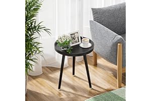 APICIZON Stolik pomocniczy, czarny, okrągły, mały stolik kawowy, drewniany stolik do salonu, stolik nocny z nogami z litego drewna, styl skandynawski, mały stolik do sypialni, na balkon, 38 x 45 cm
