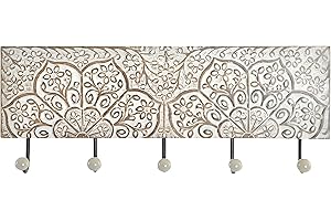 LEKE GO Perchero Pared con 5 Colgador Madera Mango Floral Tallada a Mano 45x18 cm (Mango Floral)