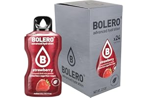 BOLERO Boléro STRAWBERRY 24x3g | Jus en poudre sans sucre, édulcoré à la stévia + vitamine C | pour enfants et sportifs | sans gluten, végétalien | saveur de fraise