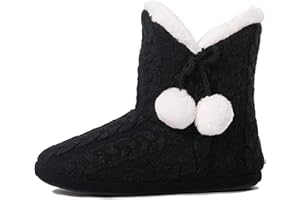 AIREE FAIREE Pantofole Donna Invernali Ciabatte Donna Invernale Ragazze Maglia Effetto Tessuto Pantofola con Pom Poms…