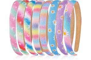 Nenjindz 8 Pezzi Cerchietto Arcobaleno Ragazza Bandiere Bimbi con Stelle Luna e Fiore Headband Glitter per Pasqua Festa Compleanno