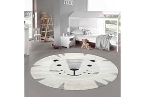Teppich-Traum Tappeto Cameretta Bambino Asilo Nido da Gioco Playmat 3d pelo alto e basso Motivo Gatto crema grigio bianco, 80 cm rotondo