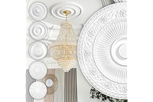 HEXIM Perfect rosette stucco - grand choix de rosettes de plafond en mousse dure de PU, robuste, élément décoratif (B3048 - Ø 615 mm) Lustre bordure médaillon décoration intérieure