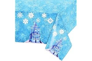 POPOYU Frozen Snowflake Plastic Tablecloth,137 x 274cm Frozen Table Cloth Party,Frozen Party Decorations,Blue Ice Castle Table Cover for Christmas,Baby Shower,Winter Themed Party Decorations