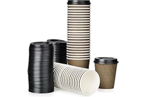 Signature Packaging - Luxury Ripple Paper Cups - 12oz / 354ml - 50 Pack - Insulated Takeaway Coffee Cups Disposable with Lids