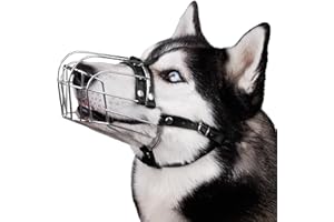 BRONZEDOG Muselière Chien Réglable en Fil Métallique Durable pour Grands Chiens, Sangles en Cuir, Respirant, Permet de Boire, Entraînement, Empêche Les Morsures (Husky & Doberman, Acier Inoxydable)