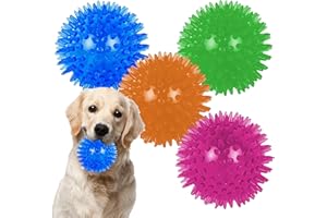 EuAcesry Balle pour Chien, 4 Pcs Squeaky Dog Ball Toys 6.5 cm, Balles pour Chiens Indestructible, Ballon Rebondissante Spiky pour Chiens de Petite et Moyenne Taille