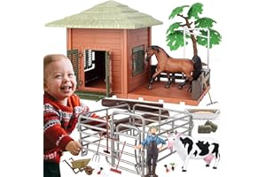 Hyrenee Fattoria Giocattoli Animali Set Recinto Fattoria Cavallo Mucca Agricoltore Play Sets per bambini ragazzi età 3-7 anni