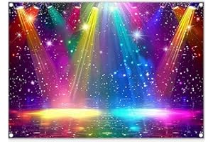 Luminora 7x5ft Fabric Disco Rainbow Stage Backdrop 70s 80s 90s Vintage Music Club Dance Background Rock Glow Neon Lights Party Decorations Photo Banner Props