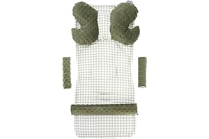 Medi Partners Inserto universal para cochecito Manta para cochecito 5p Protector de cinturón + superposición para diadema Algodón + Minky (Cuadros con Oliva Minky)