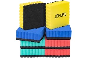 JEFURE Cancellino Magnetico 8 Pezzi 4 Colori, quadrato Cancellino Magnetico Magnetica, Cancellino Lavagna Bianca per il Lavaggio a Secco su Molte Superfici, Cancellino Magnetico per Lavagne e Vetro
