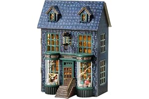 CUTEROOM Casa en miniatura, juego de casa de muñecas de madera, mini juego de construcción de casa con muebles y luz LED, regalo de cumpleaños para mujeres y niñas (tienda mágica)