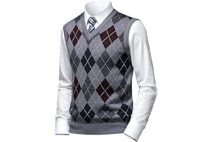 Herothorn Gilet Maglia da Uomo con Diamante Spesso Argyle Maglieria Senza Maniche Maglione Cardigan Scollo a V Smanicato Pullover Panciotto Canotte con Bottone