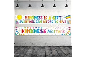 CLABBY 2 Pieces Rainbow Classroom Decoration Bulletin Board Borders Motivational Classroom Banner Poster Kindness Matters School Banner with 40 Glue Points for Elementary Middle School Wall (Light Color)