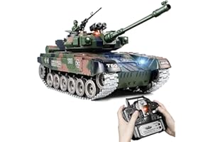 Supdex Carro Armato Telecomandato Russia T90, 1/18 Modello di Carro Armato, 2.4GHz Telecomando Giocattolo, con Suoni Realistici e Luci, Veicolo Militare RC per Adulti e Bambini che Spara BBS
