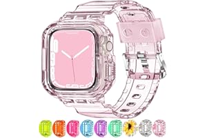 XYF Compatible with Crystal Clear Apple Watch Bands 45mm 44mm 46mm 42mm 41mm 40mm 38mm 49mm Bumper Protective Case for Women Men Jelly Sport Band for iWatch Ultra 2/1