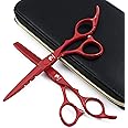TIJERAS Professional Salon Hair Cutting Thinning Scissors Barber Shears Hair Cutting Tools Set 5.5 Inch, 6 Inch (5.5 Inch, Red)