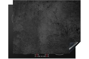 KitchenYeah© Herdabdeckplatte Einteilig Ceranfeld Abdeckplatte Induktionsschutz Küche Deko Vinyl Matte Aufrollbar Beton - Vintage - Rustikal - Grau - Schwarz - 65x52 cm