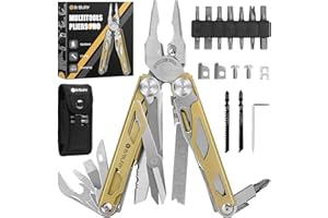 BIBURY Multitools, Multi Tool Foldable Pliers with Upgraded Scissors and Screwdriver Set, Stainless Steel Multitools, Ideal for Camping, Outdoor, Repairing -Gift for Dad Men -Titanium Plating Gold Pro