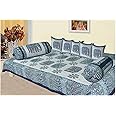 SkyKross - Everyday A New Thing Barmeri Special Hathi Pure & Soft Cotton Diwan Cover Set |8 Pcs Set - 5 Cushion Cover,2 Bolster Cover,1 Bedsheet (DARKBLUE)