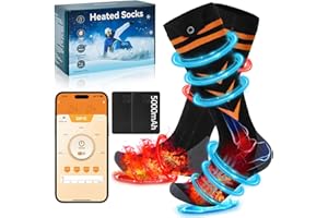 JKEVOW Calze Riscaldate a Batteria, 5000mAH Calzini Scaldapiedi Con controllo dell'app, USB Riscaldati Scaldapiedi Elettrico con 4 Impostazioni di Riscaldamento per Sport All'Aperto e Sci