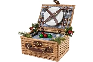 ‎EGENUSS eGenuss Weidengeflecht Picknickkorb für 2 Personen mit Kühlfach & Zubehör – Picknick Set mit Besteck, Porzellanteller, Weingläser – für Camping, Hochzeit & Geschenkidee – BLAU
