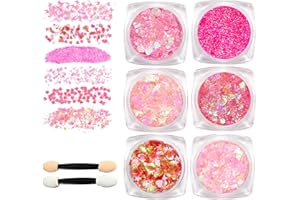 Guyode 6 Pièces Paillettes Cheveux, Bombe Paillette Cheveux et Corps, Gel Paillettes Visage, Lumineuse Paillettes Gel, Brillant Corps Féminin Glitter Gel, Glitter Visage Cheveux Ongles (Rose)