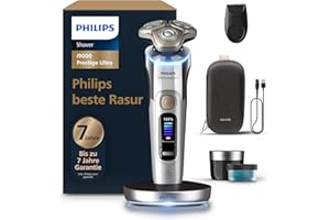 ‎PHILIPS Philips Rasierer i9000 Prestige Ultra, Nass- und Trockenrasierer für Männer, chrom, Druck- und Bewegungssensor, Trimmeraufsatz, Reinigungsstation, Ladestation und Reiseetui (Modell XP9404/31)