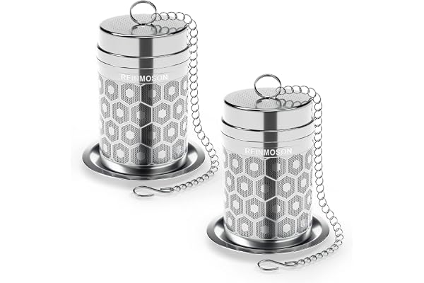 Reinmoson Infuseur à thé inox – Lot de 2, 3,8 x 5,6 cm boule à thé infuseur ultra-fin en acier inoxydable 304 avec couvercle fileté, filtre à thé idéal pour thé en vrac, rooibos, thé noir, etc.