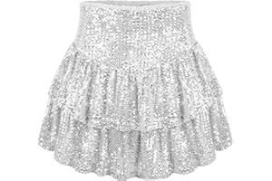 SNAKELL Sequin Skirt for Women Glitter Sequins, Sexy High Waist A-line Glitter Skirt Mini Skirt Party Skirt Sequin Skirt Short Skater Skirts Pleated Skirt for Carnival Party Clubwear