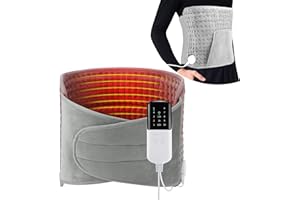 KingSom Ceinture Chauffante Lombaire avec Poche de Chauffe Main, Coussin Chauffant Électrique 125 x 30 cm, 10 Niveaux de Température et 4 Timers, Ceinture Chauffante pour le Dos, le Ventre, la Taille