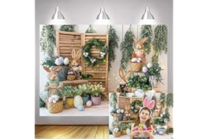 BINQOO 2,1 x 1,5 m Ostern Partyzubehör Hintergrund für Frühlingsfotografie Hase Kaninchen Bunte Eier Hintergrund Requisiten Familie Mini Session Studio Fotograf Portrait Bild Photo Booth