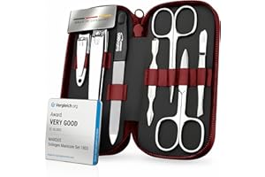 MARQUS Solingen Set Manicure Uomo e Donna – Kit da 7 Pezzi con morbido Etui in Vera Pelle. Include Forbicine e strumenti di qualità per Mani e Piedi. Perfetto per viaggi e cura elegante delle Unghie