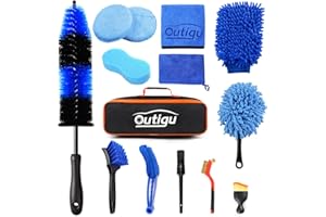 Outigu 14 szt. Zestaw do czyszczenia samochodu premium produkty do mycia samochodu ze specjalistycznym zestawem do czyszczenia szkła, zestaw do mycia wnętrza i na zewnątrz, szczotka do mycia