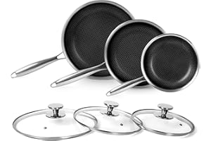 Innerwell Set di padelle Antiaderente 20/24/28 cm, 3 Pezzi Padella Acciaio Inox Induzione con Coperchio, Rivestimento a nido d'ape antigraffio, Padelle Adatte Per Forno, Senza PFOA