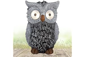 GLOBO Lampe solaire pour décoration extérieure avec LED - Décoration de jardin solaire moderne - Aspect pierre - Lampe solaire de jardin - Figurine de chouette - Lampe d'extérieur debout - Gris - Hauteur 19