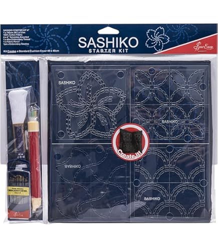 FREEBLOSS Sashiko Patchwork Set - Japanisches Stick-Set Mit Denim & Wasserlöslichen Vorlagen