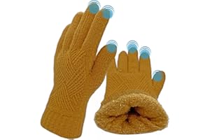 ehsbuy Guantes termicos Invierno para Mujer Pantalla Tactiles Lana Forro Cálido Cable Tejido Guantes Resistente al Viento Guantes de Teléfono para Movil Esquiar Ciclismo Conducir Deportes