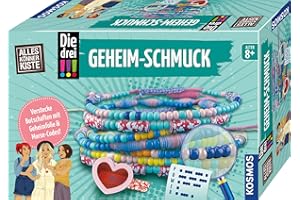 KOSMOS 605698 Die DREI !!! Geheim-Schmuck, Bastelset für echte Detektivinnen ab 8 Jahre, Freundschaftsbänder basteln, Perlenarmbänder- und Ketten herstellen mit Die DREI Ausrufezeichen