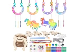 ESTCOO 106 Bricolage Fer à Cheval en Bois Carillon à Vent, 20 Pcs Fer à Cheval en Bois à Peindre, Kits Bricolage Carillons Vent, Cadeau Anniversaire pour Activité Manuelle Enfant, Décoration pour Jardin